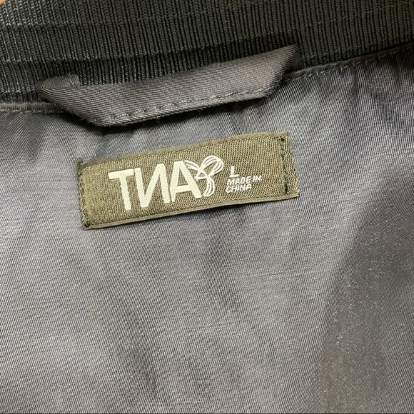 TNA, Blue, Bomber Jacket, Leather Hood, Size Large - Picture 7 of 7